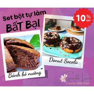 Bộ làm Bánh Donut và Bánh bò đường thốt nốt nướng gồm bột trộn, nguyên liệu và vật dụng làm bánh
