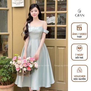 Váy 2 dây dáng dài tiểu thư Giian thiết kế cúp ngực đính nơ đá ôm eo tùng xoè vải tafta cao cấp - VA0695