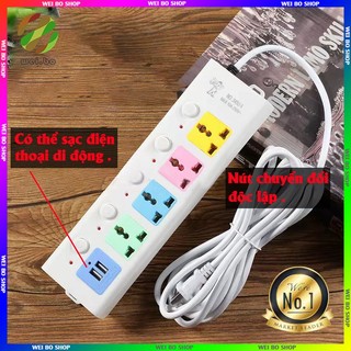 Ổ Cắm Điện USB Đa Năng Cao Cấp Chống Giật Dây Dài 4m, 2 Cổng Cắm USB Có Chốt An Toàn Tiện Dụng HPP Với ánh sáng ban đêm