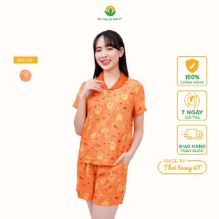Đồ bộ mặc nhà nữ Việt Thắng, bộ ngủ nữ pijama mặc nhà áo cộc quần đùi chất Lanh tole -  B03.2301