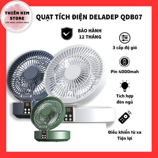  Quạt tích điện để bàn treo tường DELADEP QDB07 Điều Khiển Từ Xa Gập Gọn Xoay 120 Độ 3 Cấp Độ Gió 