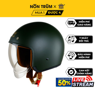 Nón bảo hiểm 3/4 Royal M139 kính âm che mặt đi xe máy xanh lính chính hãng bảo hành 12 tháng