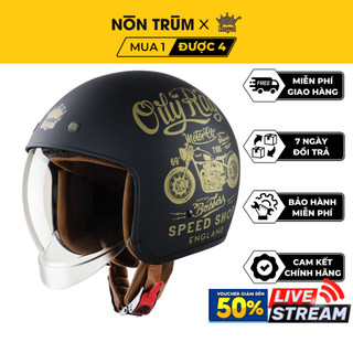 Mũ bảo hiểm 3/4 Royal M139 kính âm V5 đen