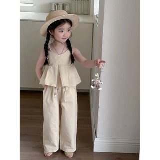 Bộ quần áo bé gái - bộ quần áo 2 dây màu be vintage cho bé gái từ 8kg đến 20kg