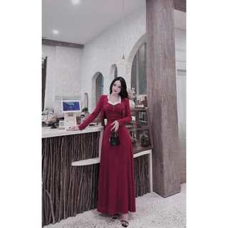 Đầm 2 Dây Dáng Dài Phối Ren Nhún Ngực Có Mút Kèm Áo Khoác - 3 Màu
