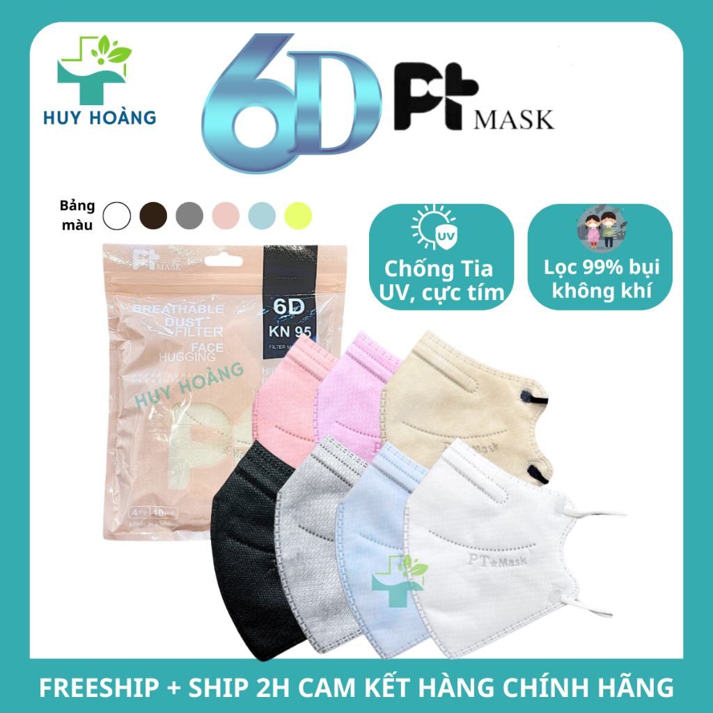 Khẩu Trang 6D PT Mask kháng khuẩn chống nắng, Khẩu trang 4 lớp chống tia cực tím hàng chính hãng