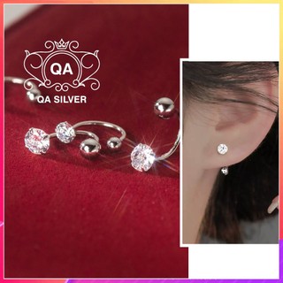 Khuyên tai bạc móc chữ C kẹp vành mặt đá bông tai nam nữ S925 EARCUFF QA SILVER Earrings EA240503