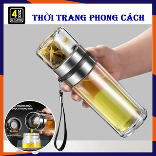 Bình pha trà thủy tinh 450ml có lưới lọc trà inox cao cấp - chai thủy tinh 2 lớp pha trà cách nhiệt