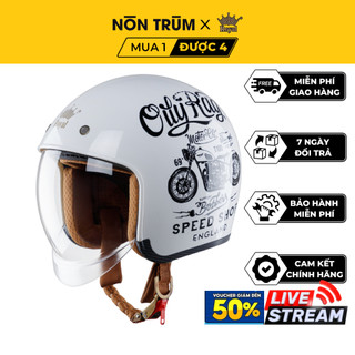 Mũ bảo hiểm 3/4 Royal M139 kính âm V5 trắng đi xe máy chính hãng bảo hành 12 tháng