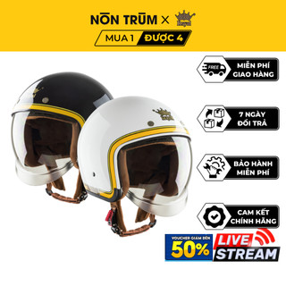 Mũ bảo hiểm 3/4 Royal kính âm M139 tem V10 trắng đen line vàng chính hãng bảo hành 12 tháng