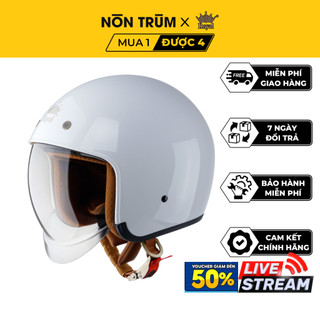 Mũ bảo hiểm 3/4 Royal M139 trắng bóng có kính âm màu trà size M L XL đi xe máy đạt chuẩn