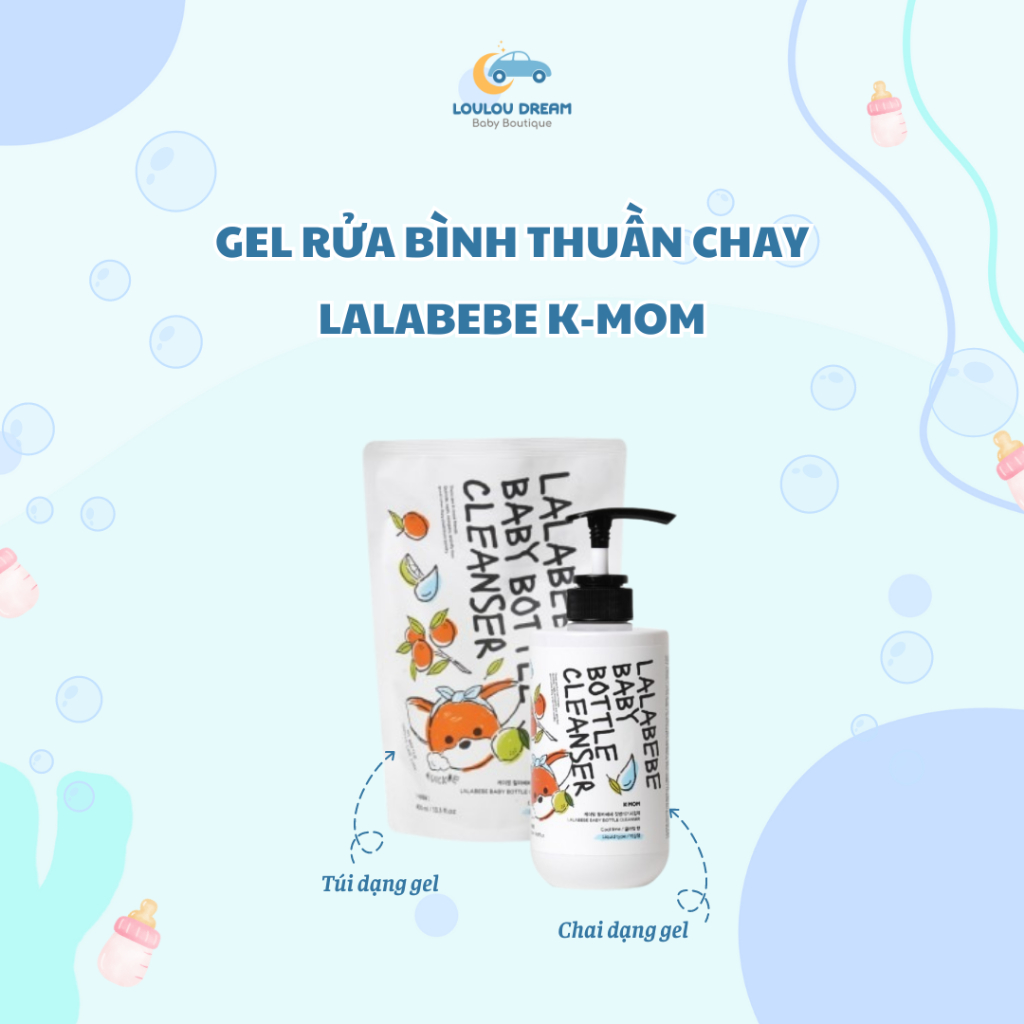 Gel rửa bình thuần chay LalaBebe LalaPopo K-Mom Hàn Quốc dạng túi/dạng chai