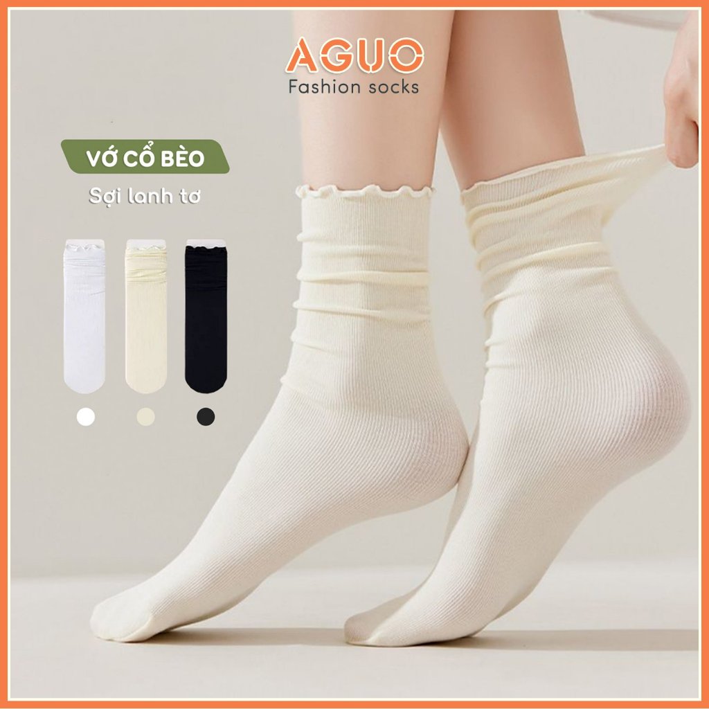 Tất nữ cổ bèo nhún phong cách lolita, tất vớ cotton co dãn thấm hút mồ hôi chân - Aguo shop