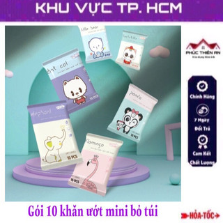 [Mẫu mới] Gói 10 khăn ướt mini bỏ túi nhiều hình ngộ nghĩnh, siêu tiện dụng