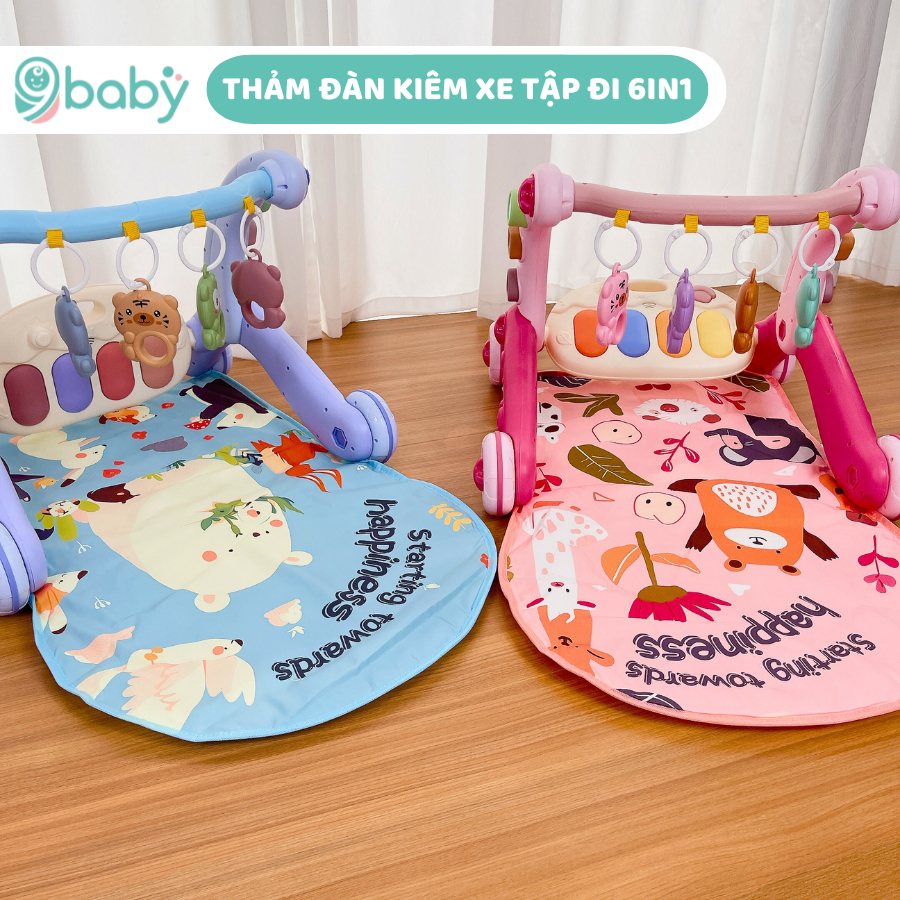 Thảm nhạc cho bé sơ sinh kiêm xe tập đi 6in1, đồ chơi cho trẻ nằm chơi, nghe nhạc đàn piano hình gấu