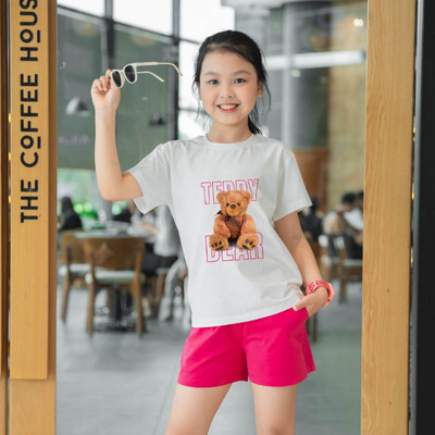 Bộ quần áo bé gái in hình gấu TEDDY BEAR - Set đồ cho bé gái cân nặng từ 15-40kg - Loza Kids SB21
