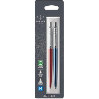 Bộ 2 bút Parker Jotter - Made in France -  Royal Blue Ballpoint Pen & Stainless Steel Gel Pen - Viết ký cao cấp