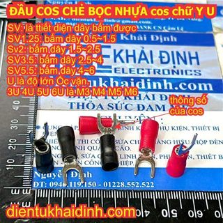100 cái đầu cos chẻ bọc nhựa, cos chữ Y Chữ U SV SV1.25 SV2 SV3.5 SV5.5 3U 4U 5U 6U kde5587