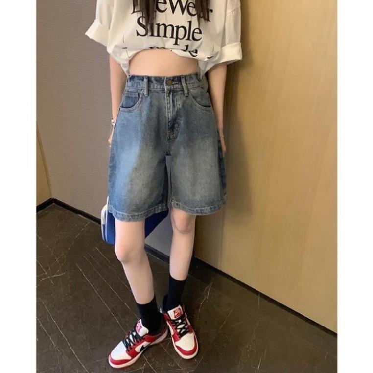 Quần Short Bò Nữ Cạp Chun Ống Rộng, Quần Jeans Lửng Form Rộng Mùa Hè Nữ Thiết Kế Mới siêu xinh N 47