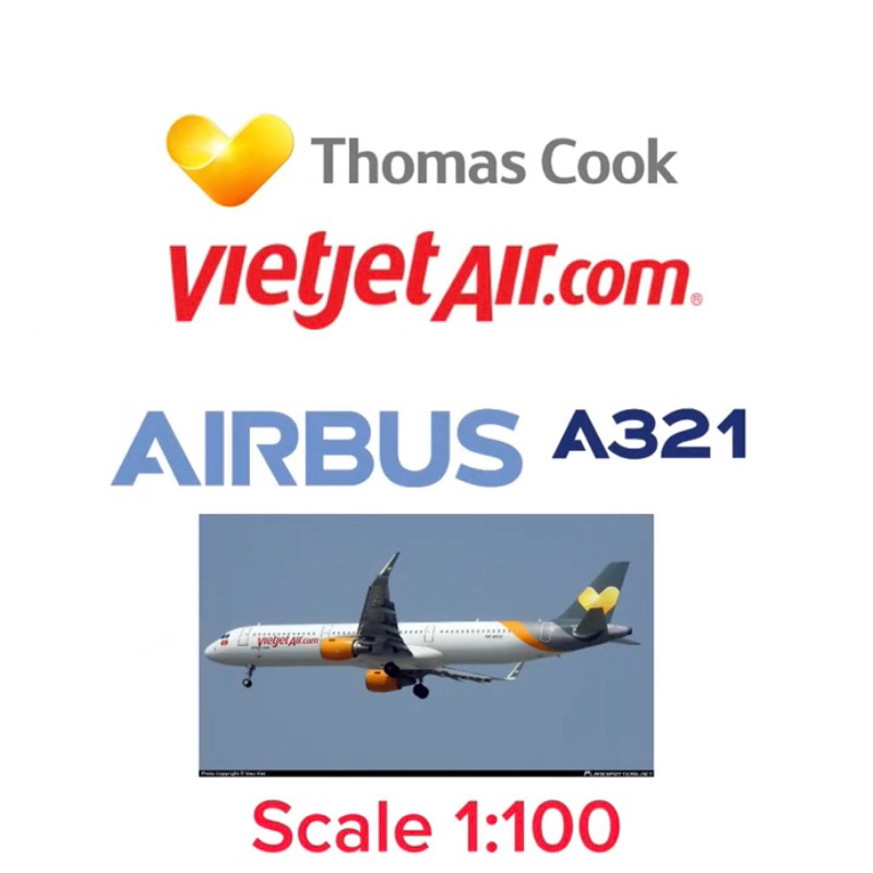 mô hình giấy máy bay vietjet air airbus a321 tỉ lệ 1:100 thomas cook