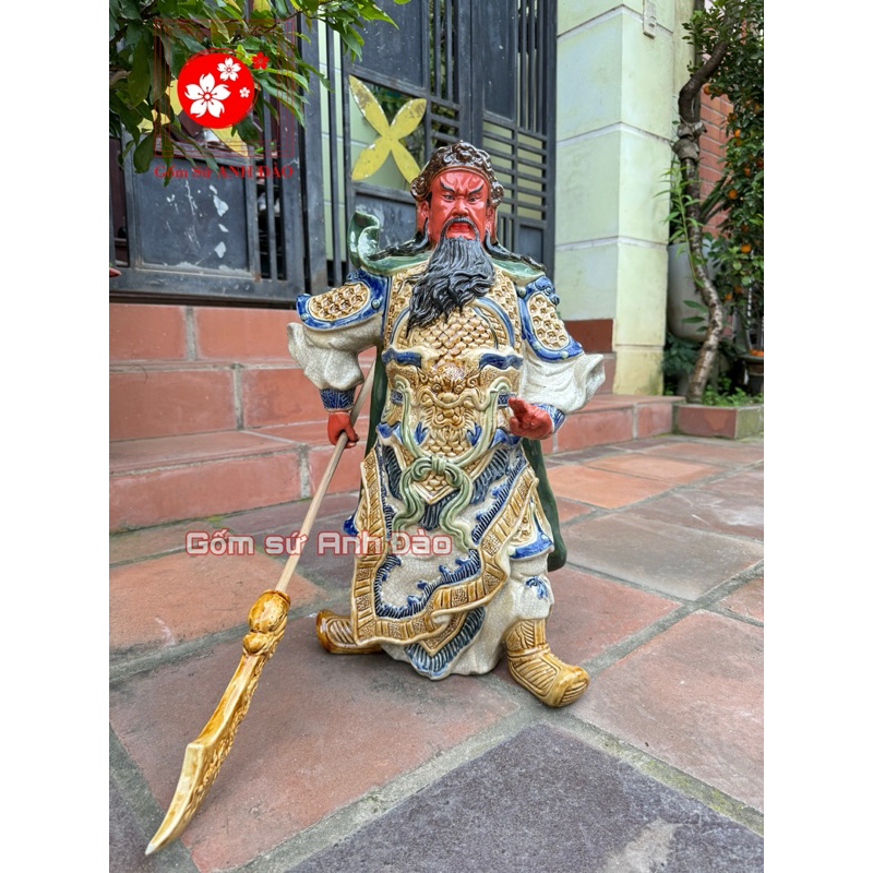 Tượng Quan Công cầm đao, tượng Quan Vũ men rạn cổ cao 52cm - Hàng Bát Tràng nét đẹp