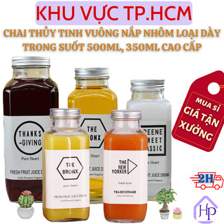  Chai Thủy Tinh Vuông Nắp Nhôm Loại Dày Trong Suốt Đựng Sữa, Nước Trái Cây Nhiều Size