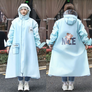 Áo mưa măng tô có khoá kéo tiện lợi - Áo mưa gấu Nice chất liệu PVC dày dặn, chống thấm