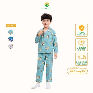 Bộ đồ pijama lanh mặc nhà cho bé trai thu đông Việt Thắng, quần dài, áo dài - B70.2303