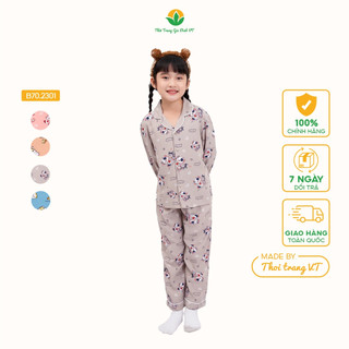 Bộ pijama lanh mặc nhà bé gái thời trang Việt Thắng, quần dài, áo dài tay - B70.2301