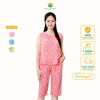 Bộ lanh mặc nhà quần lửng, áo sát nách nữ - Thời Trang Gia Đình VT, chất vải mềm, mát  B05.2425