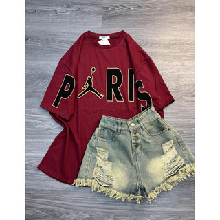  Set bộ áo thun cotton khô form rộng mix quần jean 4 cúc xanh