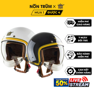 Mũ bảo hiểm 3/4 Royal kính âm M139 tem V10 đen trắng chỉ vàng chính hãng bảo hành 12 tháng