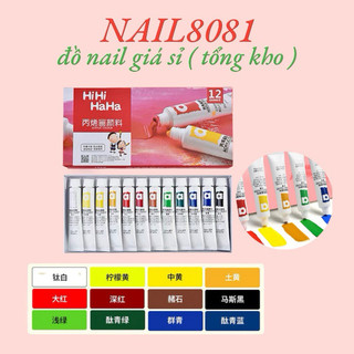 Set màu vẽ cọ bản Hihihaha 12 màu , màu vẽ làm móng