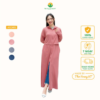 Áo chống nắng nữ toàn thân chất Cotton dệt kim co giãn dáng dài thời trang Việt Thắng - A13.2405