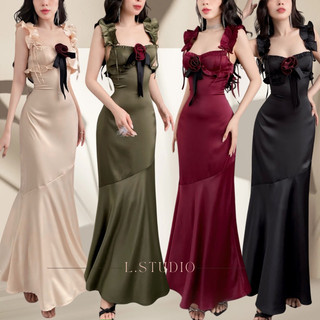 Dolce-silk - đầm lụa maxi siêu sang chảnh, hoa hồng nổi sẵn mush ngực, form đuôi cá