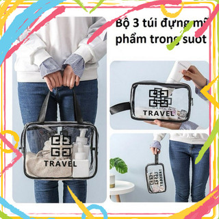 Set 3 túi đựng đồ mỹ phẩm trong suốt,túi xách đựng đồ du lịch đa năng tiện lợi