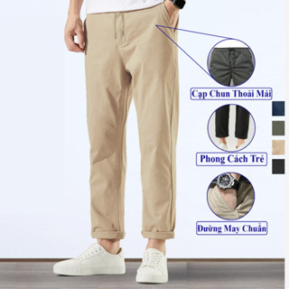 Quần Kaki Baggy Nam Cotton Cạp Thun Ống Đứng Mềm Sau Khi Giặt, Quần Baggy Kaki Nam Cao Cấp Vicenzo May Chuẩn Hàng Xuất