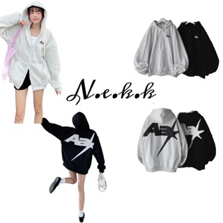Áo khoác hoodie zip in chữ Aa dây kéo hai đầu - N.E.K.K
