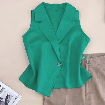 Áo vest ghile công sở vạt lệch SLINEN, chất vải Linen bột Premium, form ôm trẻ trung.