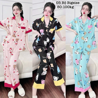 Đồ Bộ Bigsize - Đồ Ngủ Nữ Mặc Nhà Pijama Bigsize Dài Tay Ngắn Phối Cổ Lụa Cao Cấp Xinh Xắn 50-100kg EnNhoCoBigsize 2235