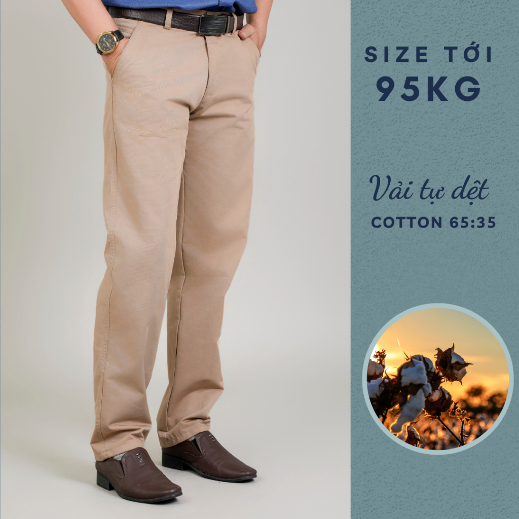 Quần kaki nam trung niên vải cotton dày loại quần dài kaki trung niên form rộng ống suông QKAKI21