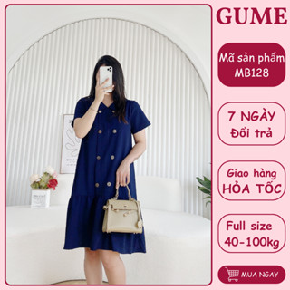 Váy bầu bigsize - Đầm bầu thiết kế GuMe màu XANH THAN 2 HÀNG CÚC dáng đuôi cá chất vải sạn lụa size từ 40-100kg MB128