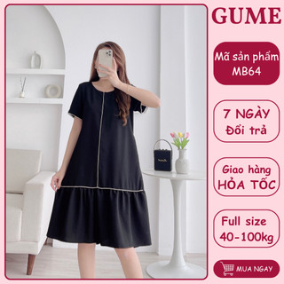 Váy bầu bigsize - Đầm bầu thiết kế GuMe màu đen dáng đuôi cá viền dây trắng nổi chất vải sạn lụa size từ 40-100kg  MB64