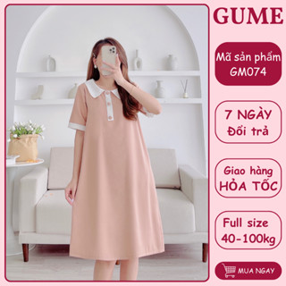  Váy bầu bigsize - Đầm bầu thiết kế GuMe 2 màu xanh hồng đỗ dáng suông A chất vải sạn lụa size tư 40-100kg GM074 