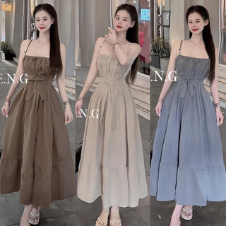 Váy maxi 2 dây phối nơ bụng siu dễ thương