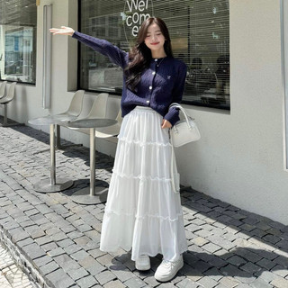 Chân váy hoa ulzzang cạp chun , váy xòe dáng dài đen trắng hoa nhí babydoll