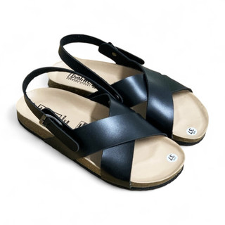 PUK11- Dép sandal đế trấu BIRKEN quai hậu chéo Unisex da PU chống nước, xăng đan học sinh đi học chính hãng BIOLINE
