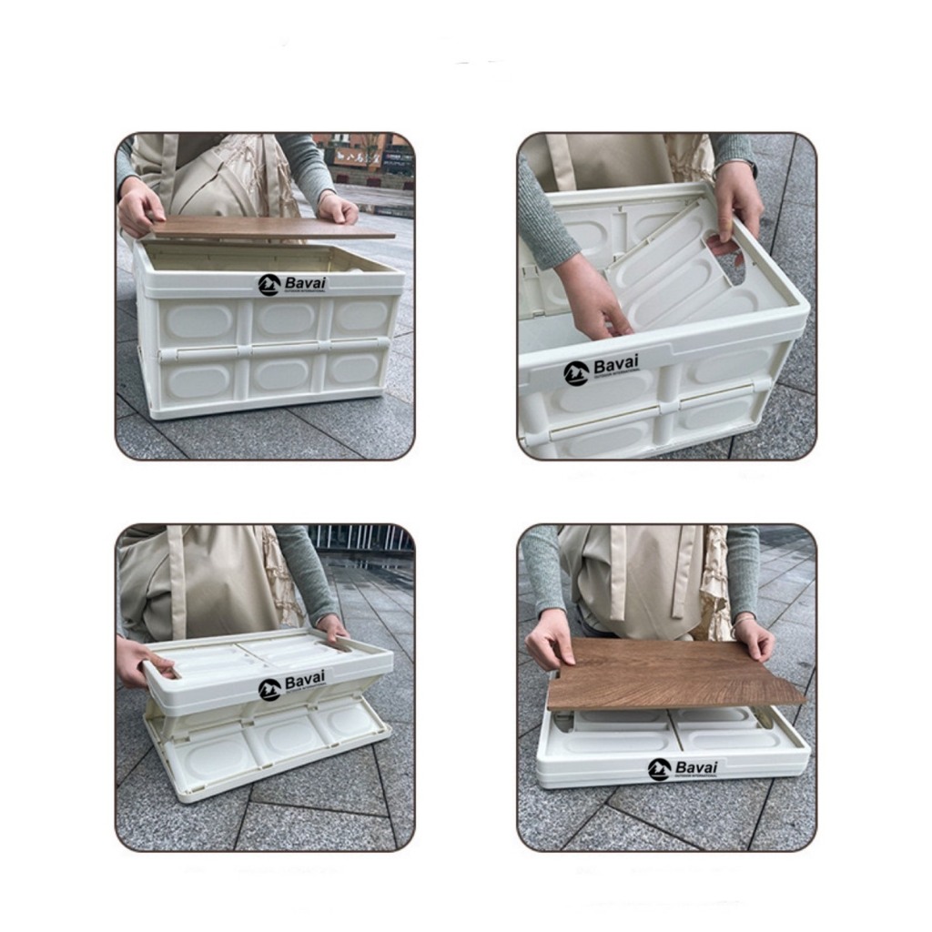 Bàn camping gấp gọn , bàn dã ngoại gấp gọn BAVAI kết hợp hộp đựng đồ đa năng bằng nhựa, nắp gỗ MDF | BigBuy360 - bigbuy360.vn
