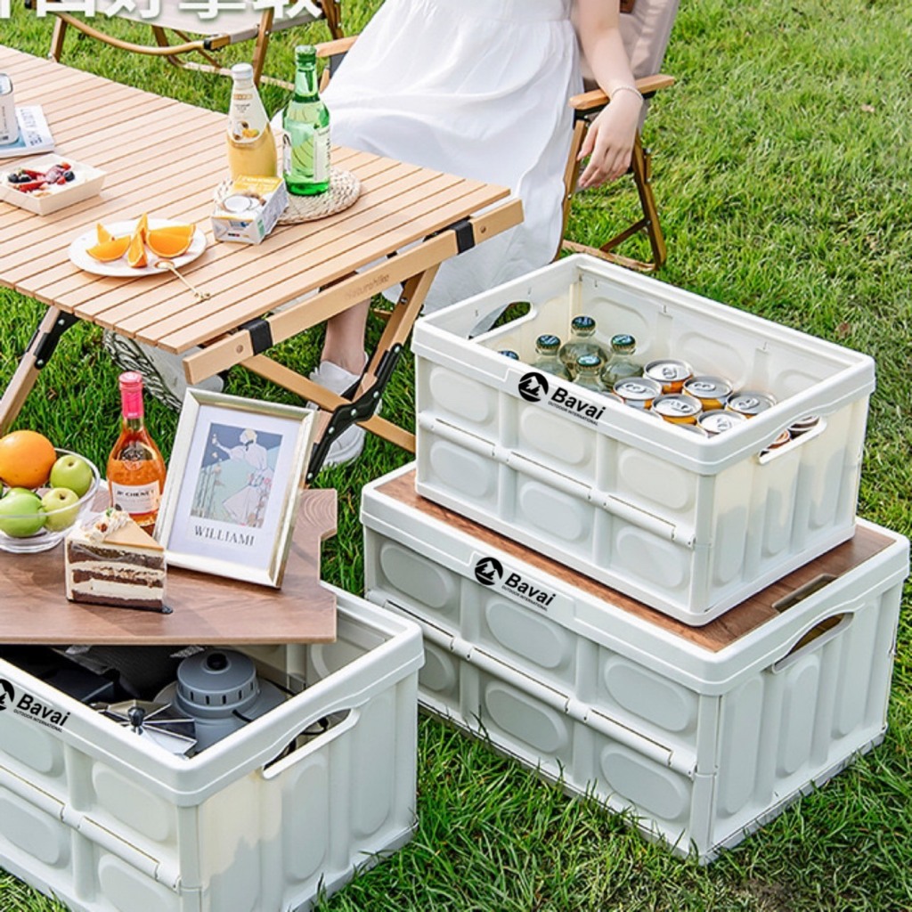 Bàn camping gấp gọn , bàn dã ngoại gấp gọn BAVAI kết hợp hộp đựng đồ đa năng bằng nhựa, nắp gỗ MDF | BigBuy360 - bigbuy360.vn