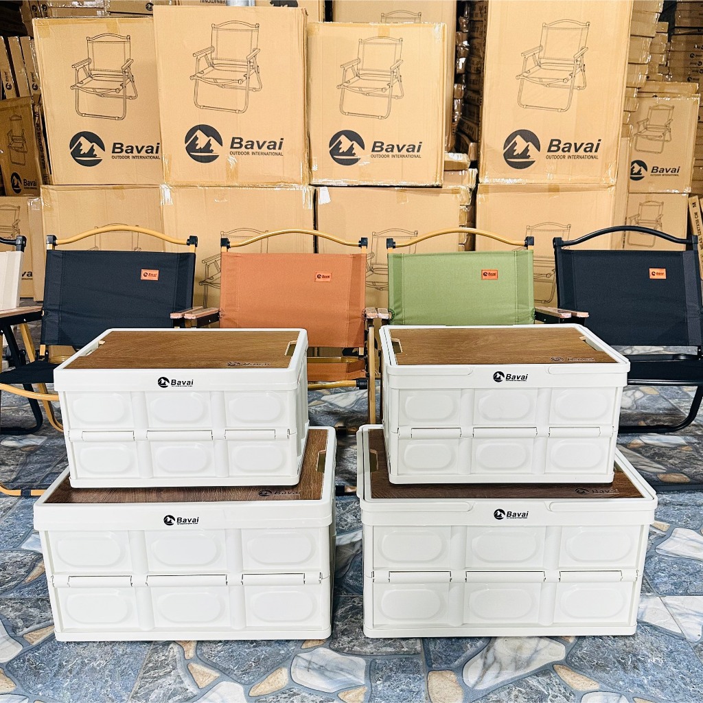 Bàn camping gấp gọn , bàn dã ngoại gấp gọn BAVAI kết hợp hộp đựng đồ đa năng bằng nhựa, nắp gỗ MDF | BigBuy360 - bigbuy360.vn